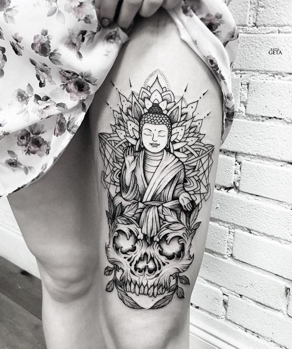 Beskyttelse Buddha lår tatovering for kvinner